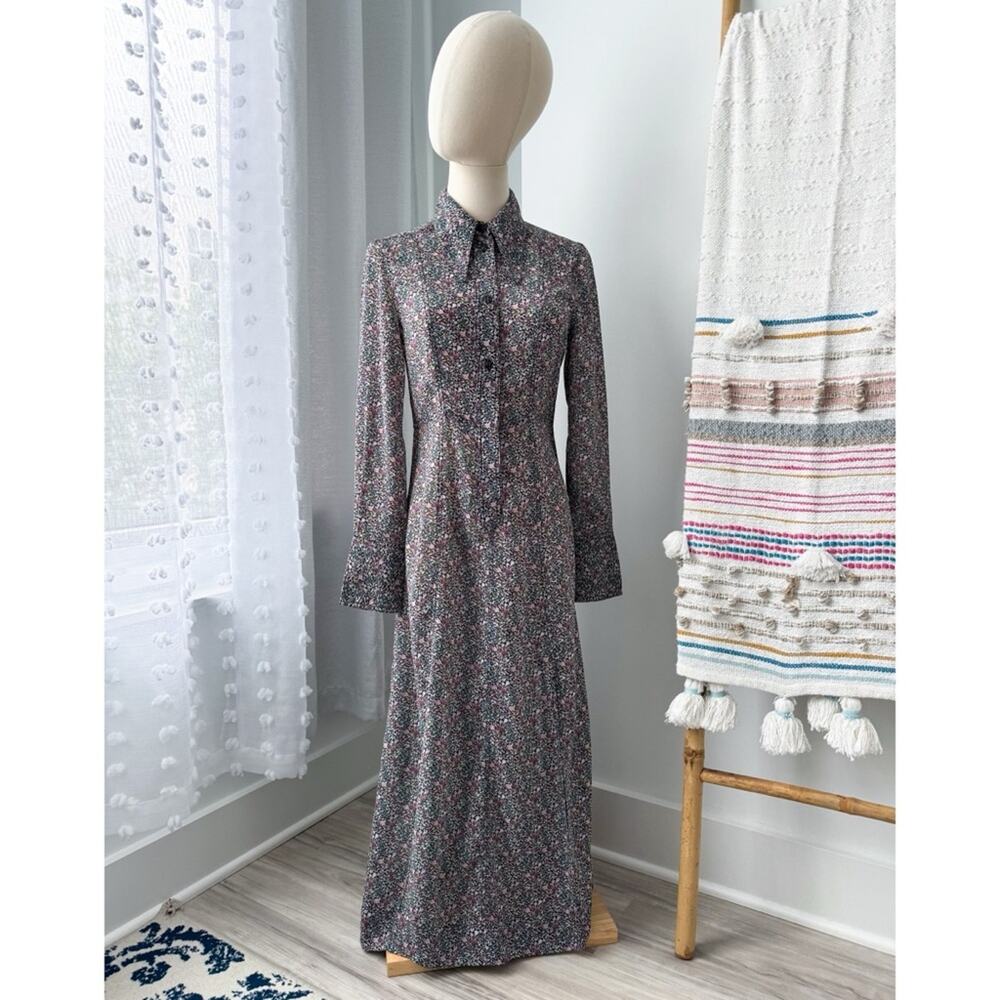 GANNI Floral Midi Shirt Dress Long Sleeves Button Front Side Slits Size 36 Small - Picture 2 of 14